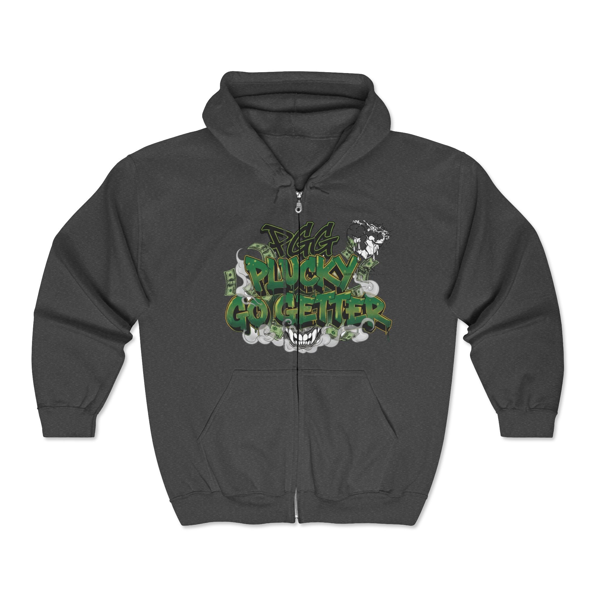 Skull & Graffiti Zip Hoodie - "Plucky Go Getter" Streetwear Jacket