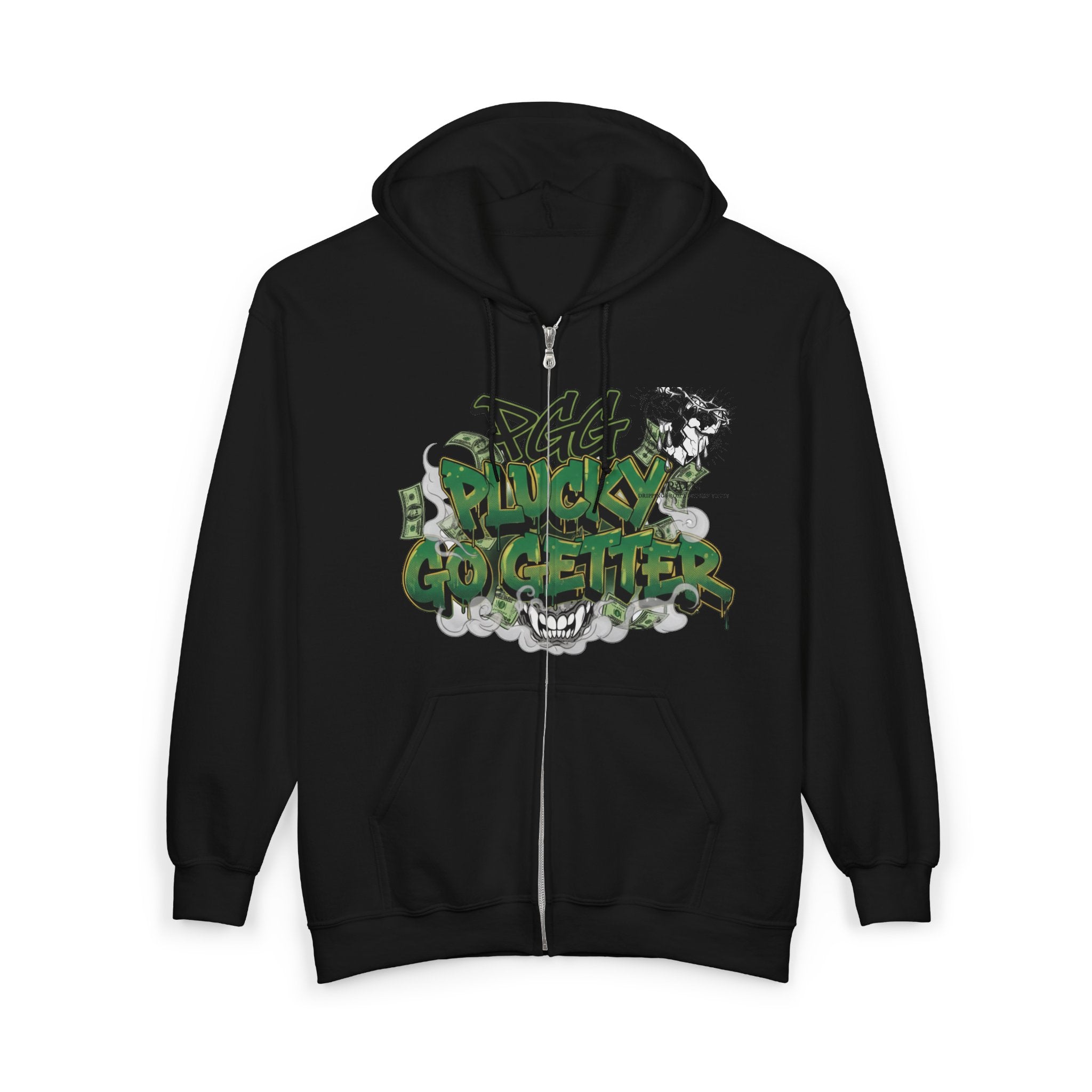 Skull & Graffiti Zip Hoodie - "Plucky Go Getter" Streetwear Jacket
