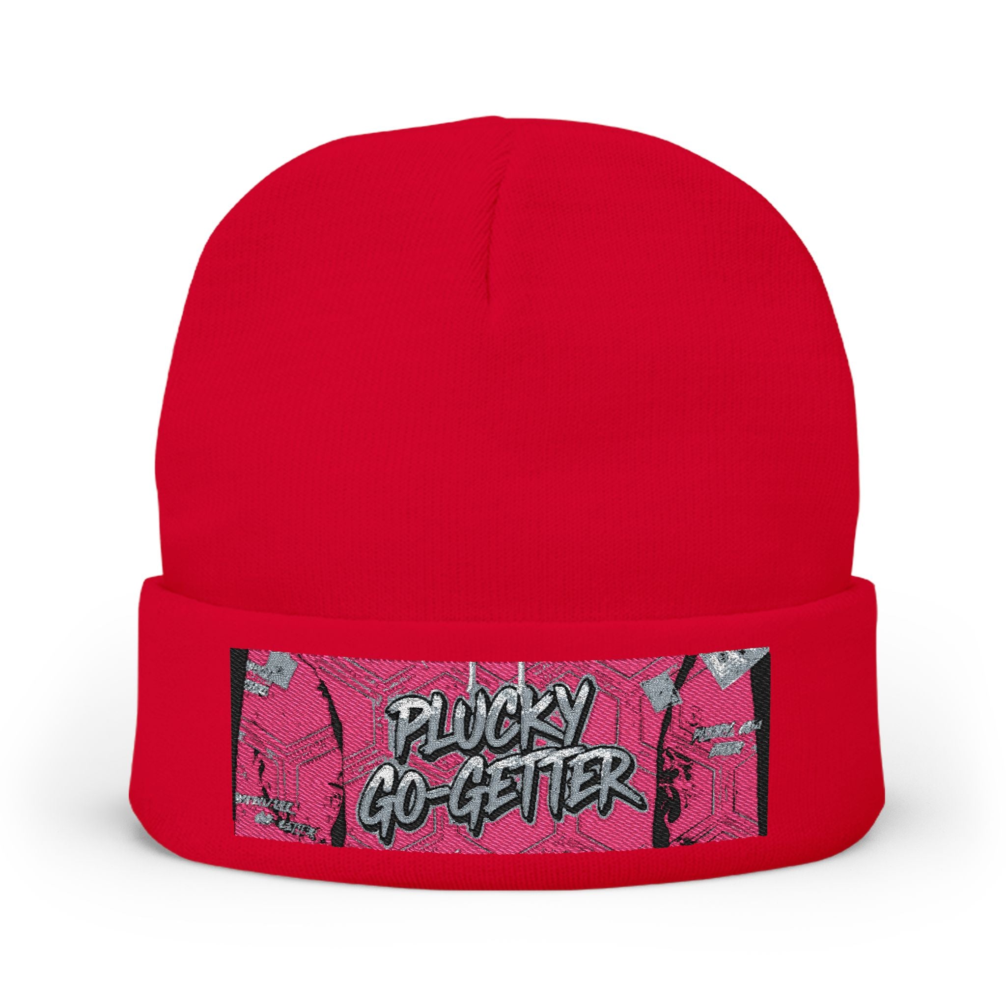 Plucky GO- GETTER' Knit Beanie — Pink Sparkle Patch Winter Hat