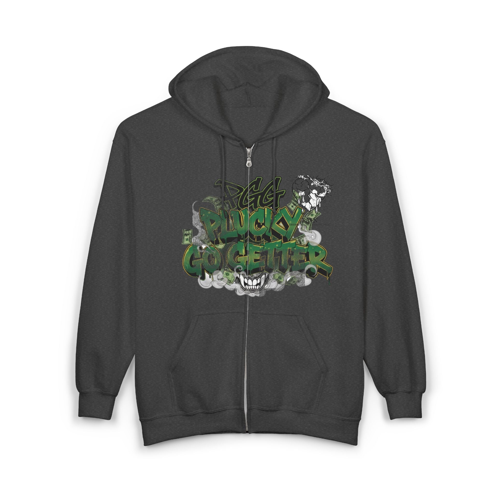 Skull & Graffiti Zip Hoodie - "Plucky Go Getter" Streetwear Jacket