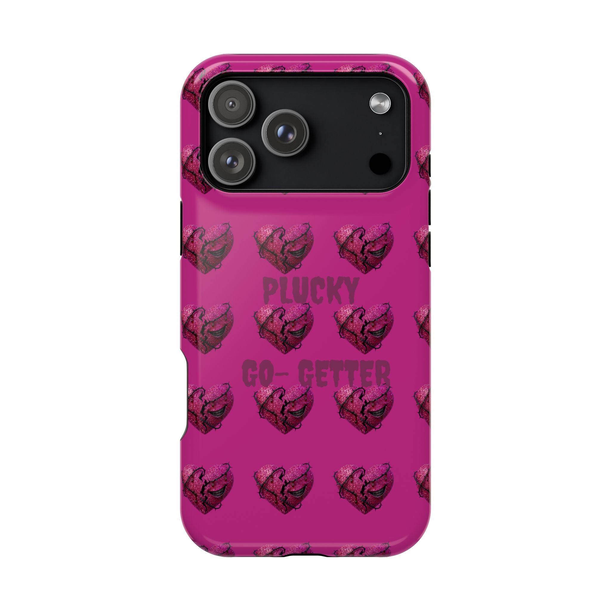 Phone Case — Pink "Plucky Go-Getter" Heart Pattern Magnetic Impact-Resistant Case