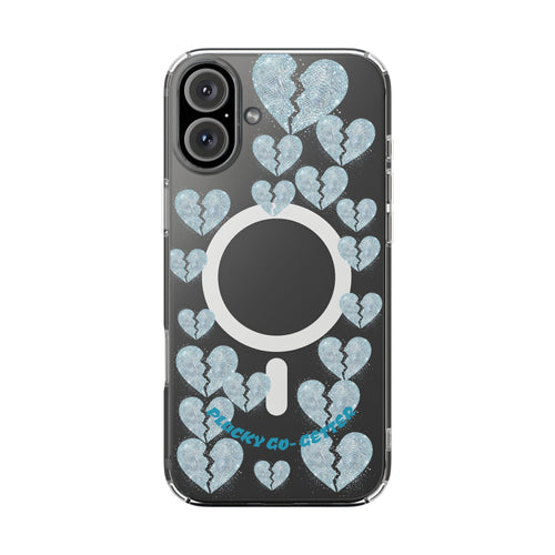 Clear Magnetic Phone Case — Sparkling Broken Hearts Design (Impact-Resistant, MagSafe Compatible)