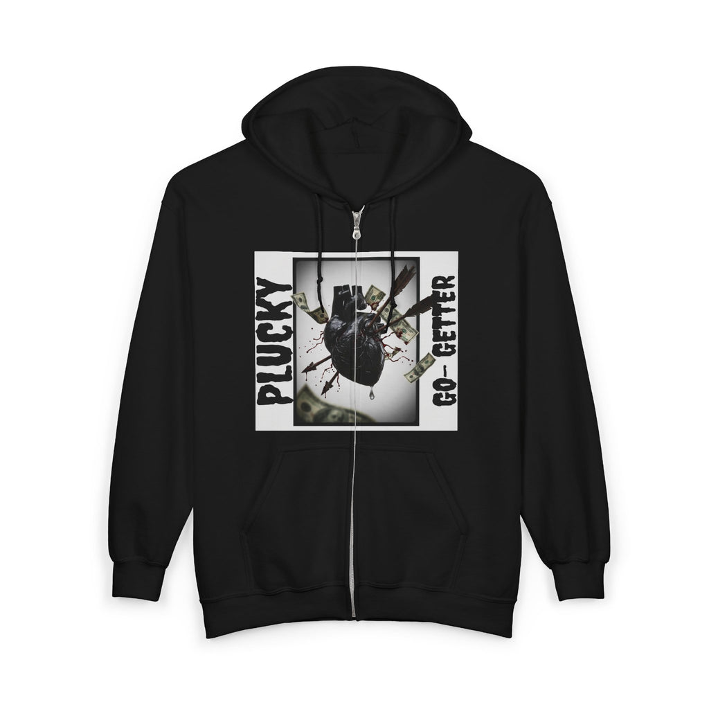 Go-Getter Zip Hoodie — 'Plucky' Graphic Motivational Full-Zip Sweatshirt