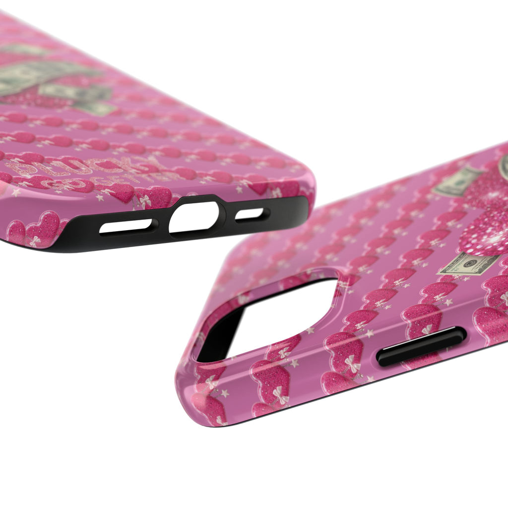 Pink Glitter Heart Phone Case with Cash Wrap — Tough Protective iPhone Case