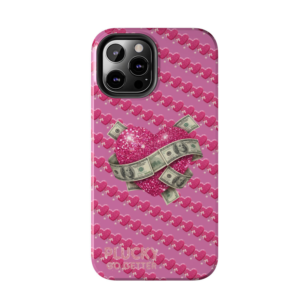 Pink Glitter Heart Phone Case with Cash Wrap — Tough Protective iPhone Case