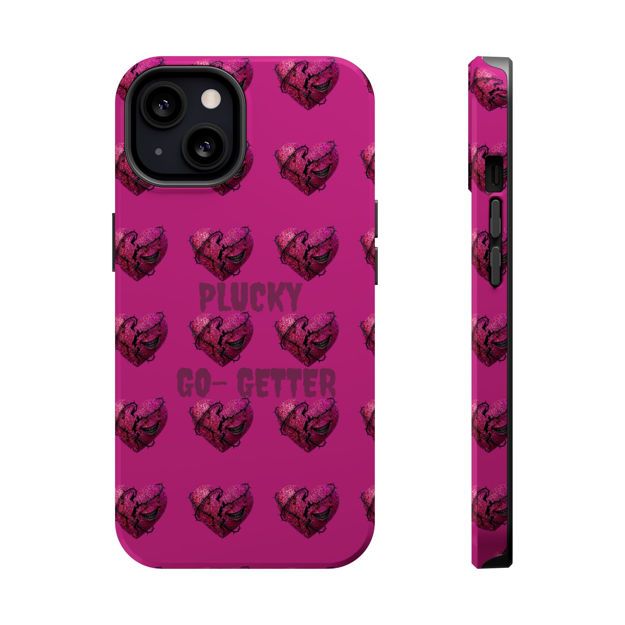Phone Case — Pink "Plucky Go-Getter" Heart Pattern Magnetic Impact-Resistant Case