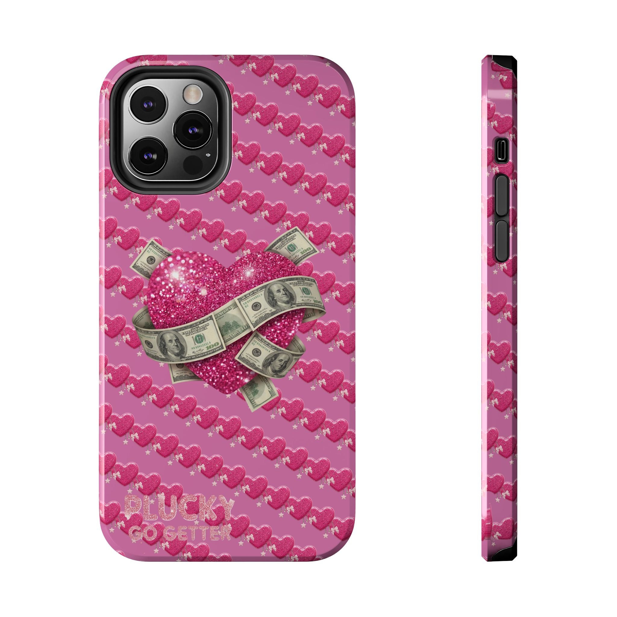 Pink Glitter Heart Phone Case with Cash Wrap — Tough Protective iPhone Case