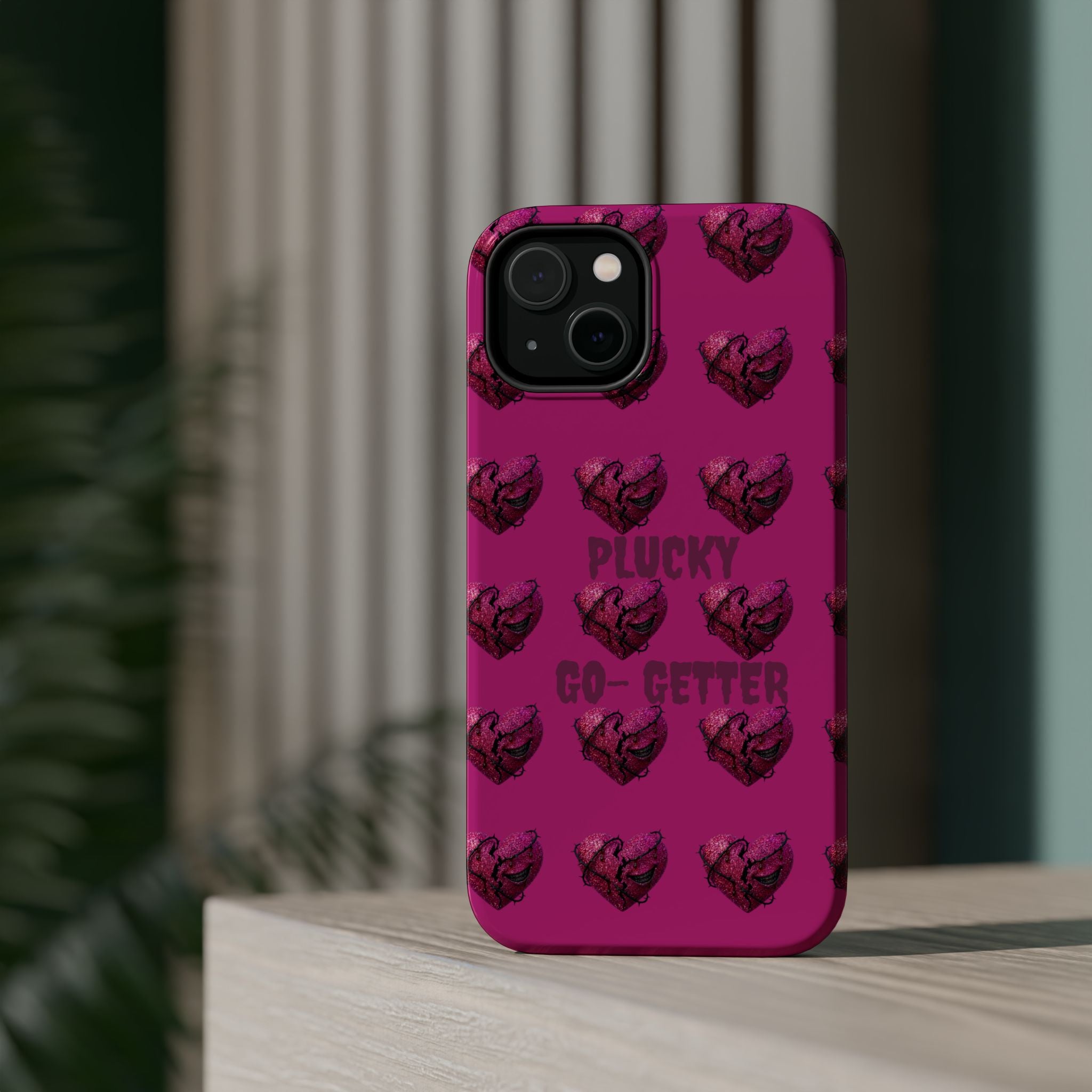 Phone Case — Pink "Plucky Go-Getter" Heart Pattern Magnetic Impact-Resistant Case