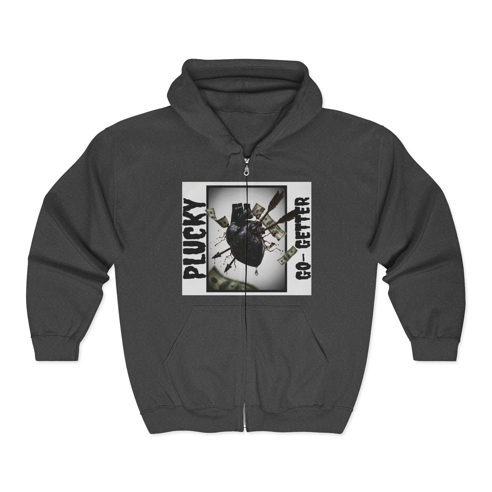 Go-Getter Zip Hoodie — 'Plucky' Graphic Motivational Full-Zip Sweatshirt