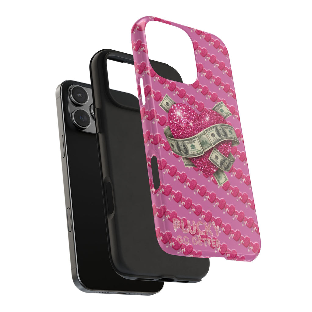 Pink Glitter Heart Phone Case with Cash Wrap — Tough Protective iPhone Case