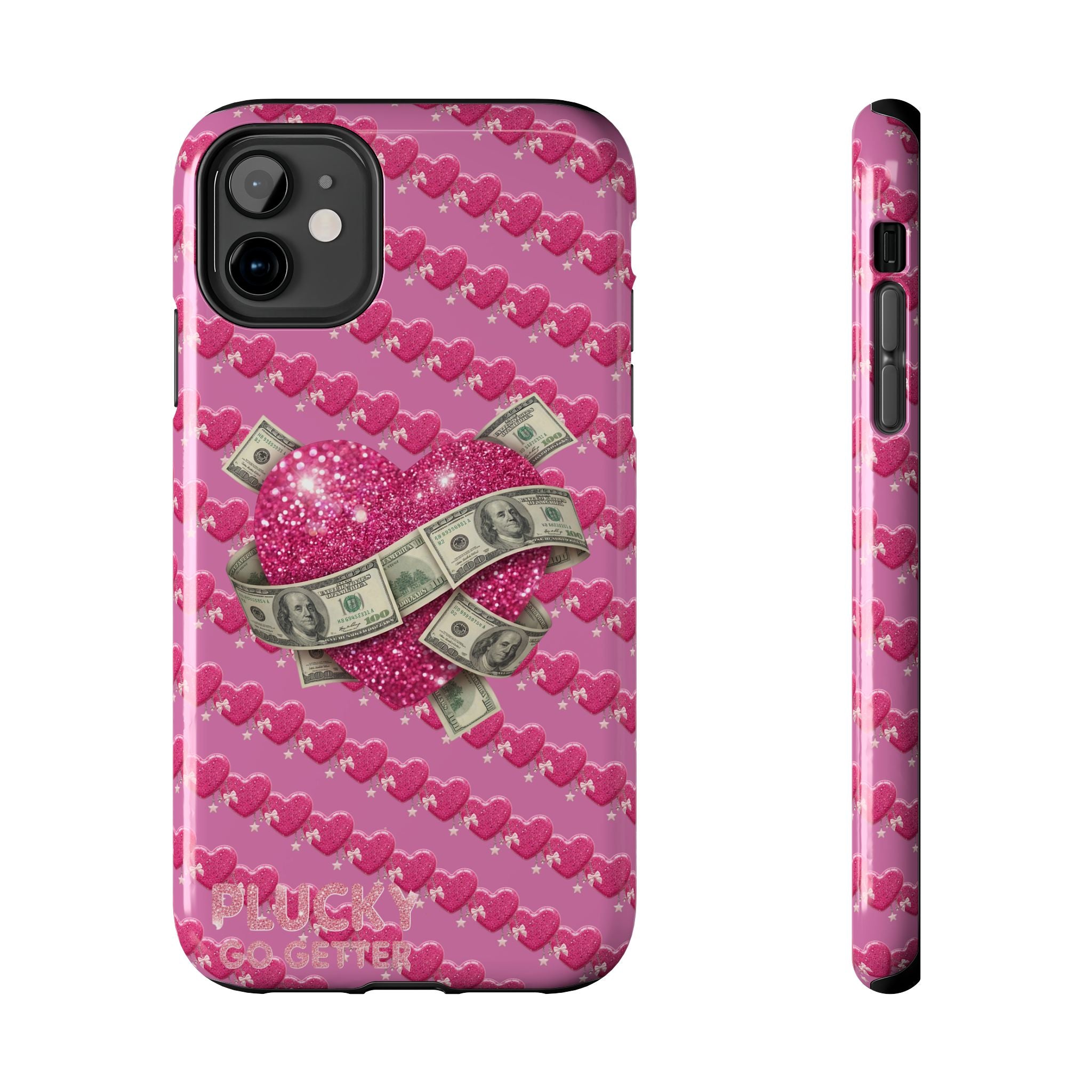 Pink Glitter Heart Phone Case with Cash Wrap — Tough Protective iPhone Case