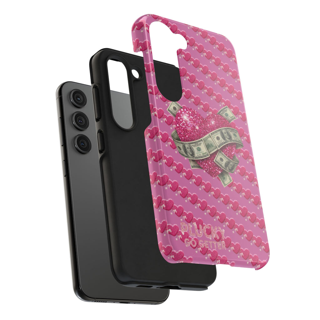 Pink Glitter Heart Phone Case with Cash Wrap — Tough Protective iPhone Case