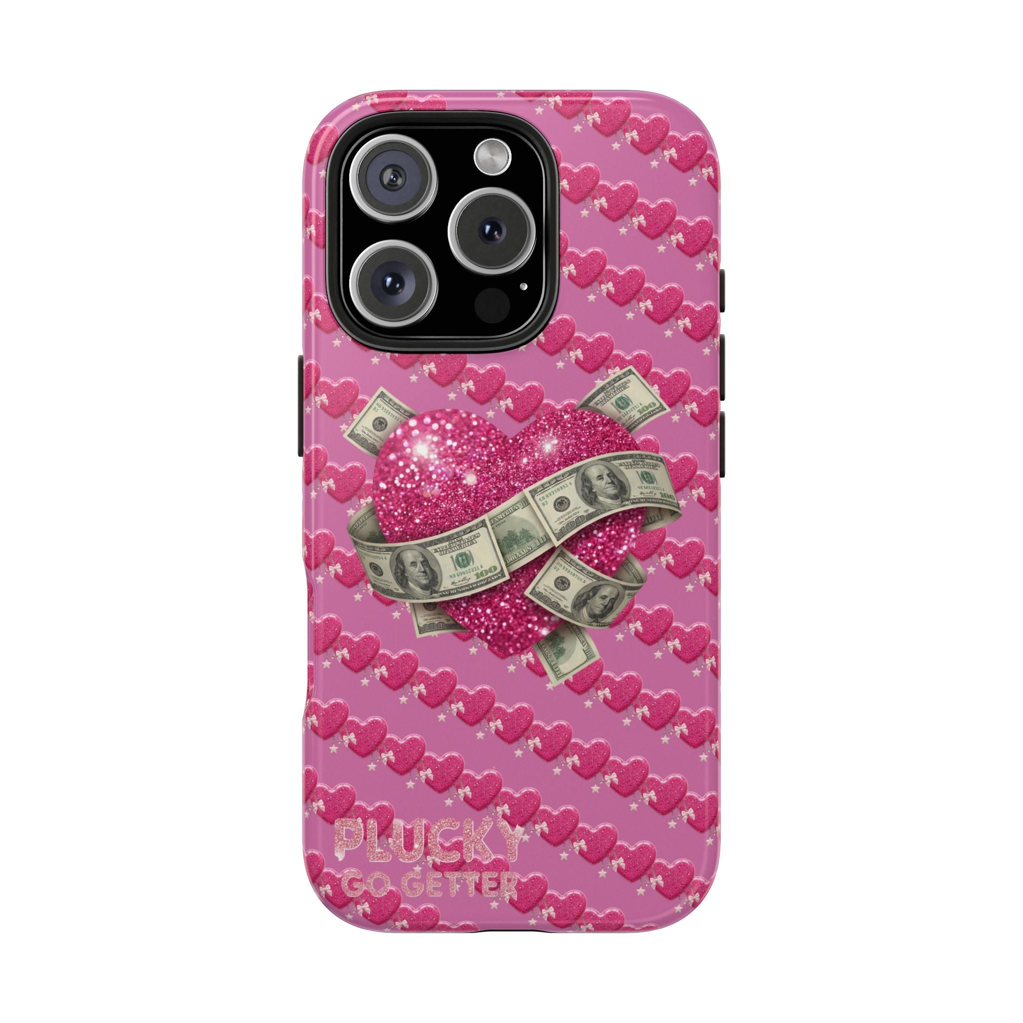 Pink Glitter Heart Phone Case with Cash Wrap — Tough Protective iPhone Case