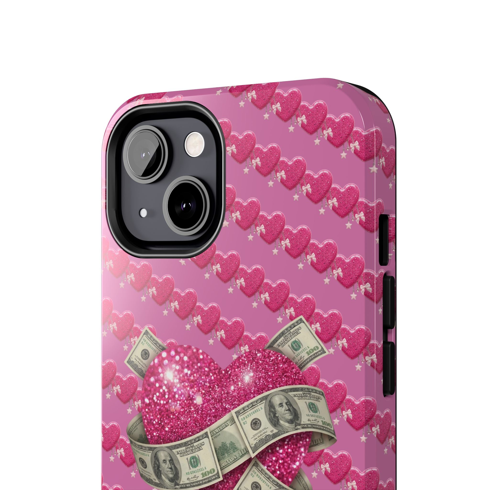 Pink Glitter Heart Phone Case with Cash Wrap — Tough Protective iPhone Case