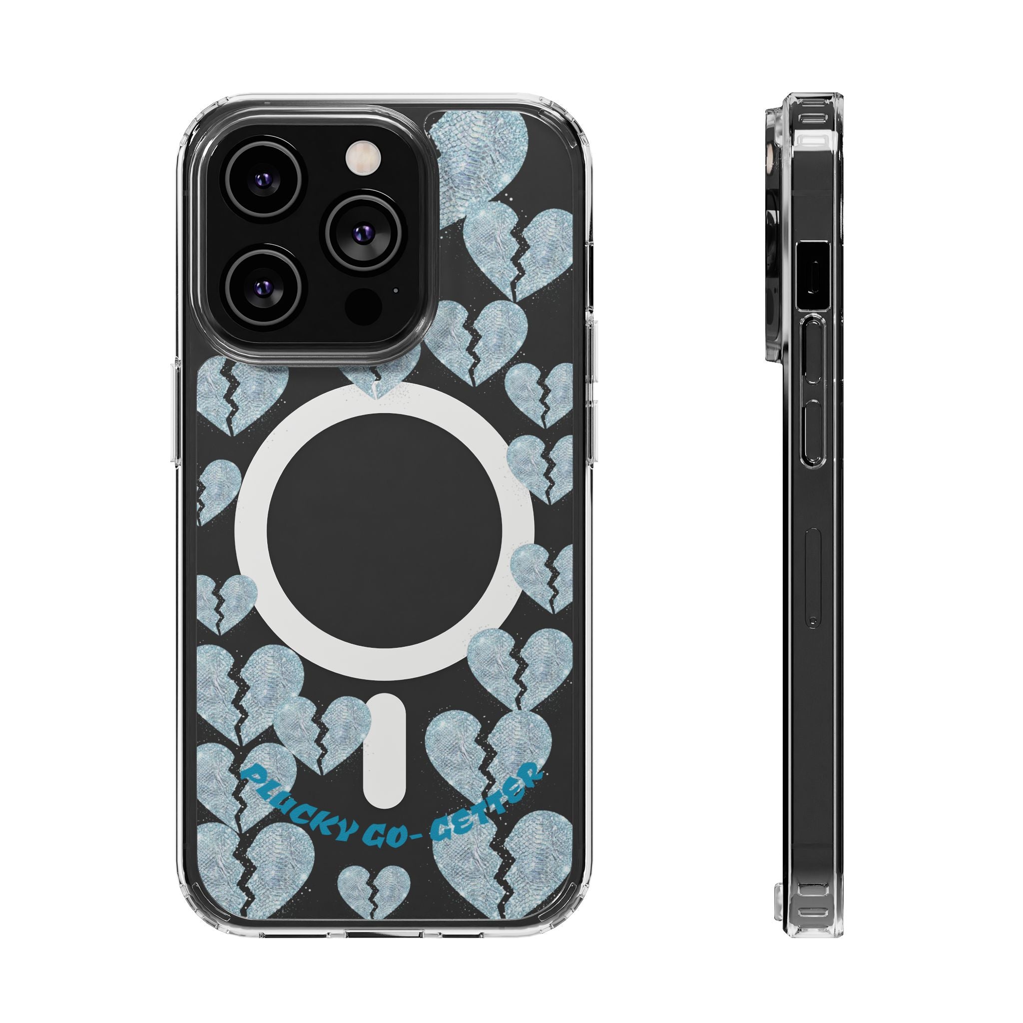 Clear Magnetic Phone Case — Sparkling Broken Hearts Design (Impact-Resistant, MagSafe Compatible)