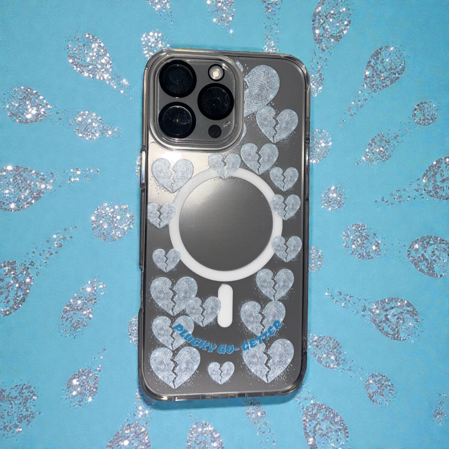 Clear Magnetic Phone Case — Sparkling Broken Hearts Design (Impact-Resistant, MagSafe Compatible)