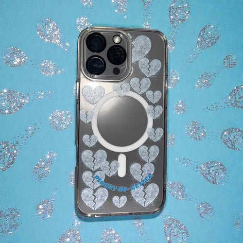 Clear Magnetic Phone Case — Sparkling Broken Hearts Design (Impact-Resistant, MagSafe Compatible)